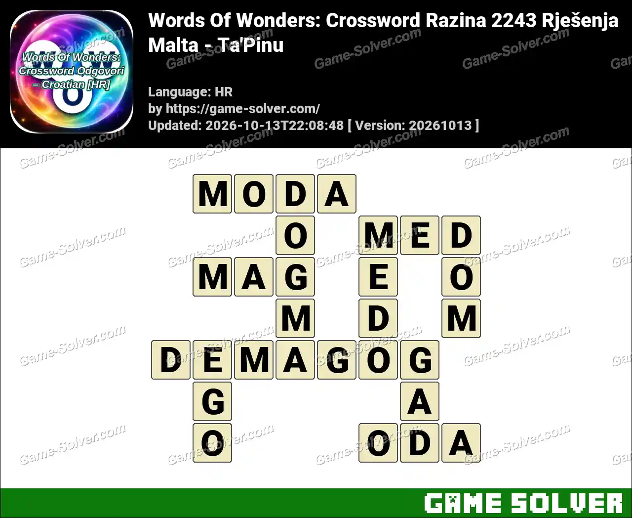 Words Of Wonders: Crossword Razina 2243 Rješenja – Malta – Ta’Pinu